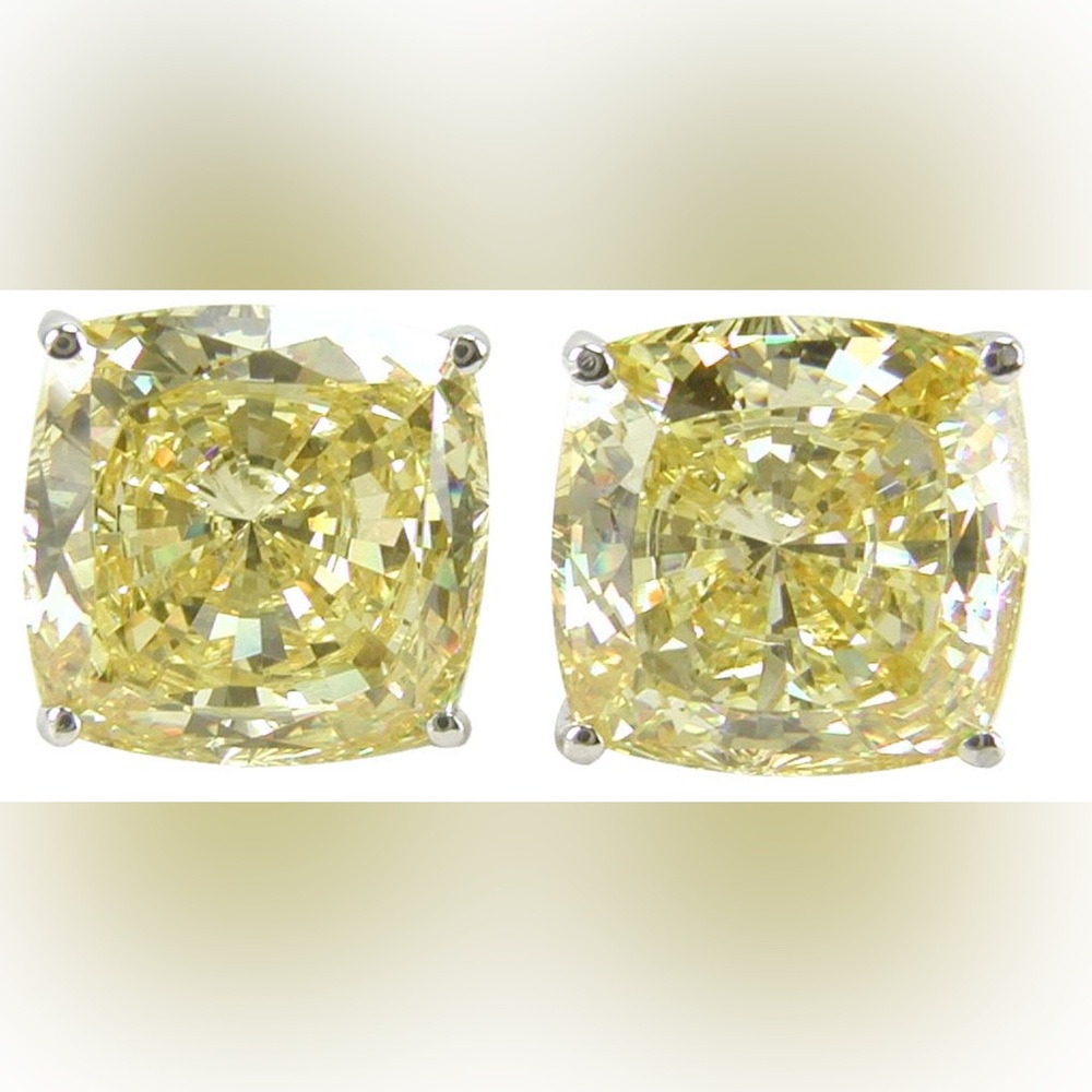 7.5ct Cushion Canary Studs - Picture 3 of 13
